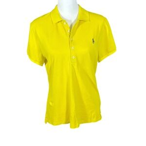Polo Ralph Lauren Polo Shirt Women's Large Yellow Slim Fit Short Sleeve Cotton